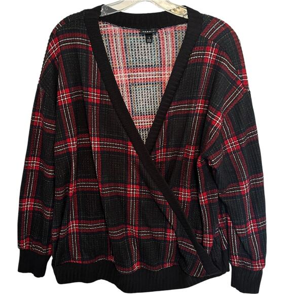 Torrid Brushed Waffle Surplice Drop Shoulder Top Womens Size 1X Black Red Plaid - Picture 2 of 12